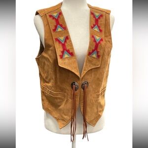 Vintage Echo Mountain by Arturo 
Leather Embroidered Vest w/Concho Ties Size 12